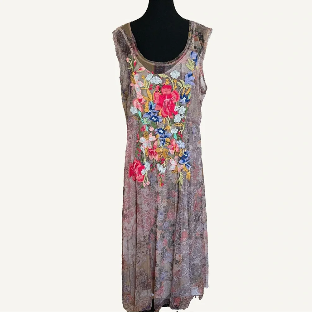Johnny Was Drea Mesh Embroidered Midi Dress Floral 1X - Picture 8 of 8
